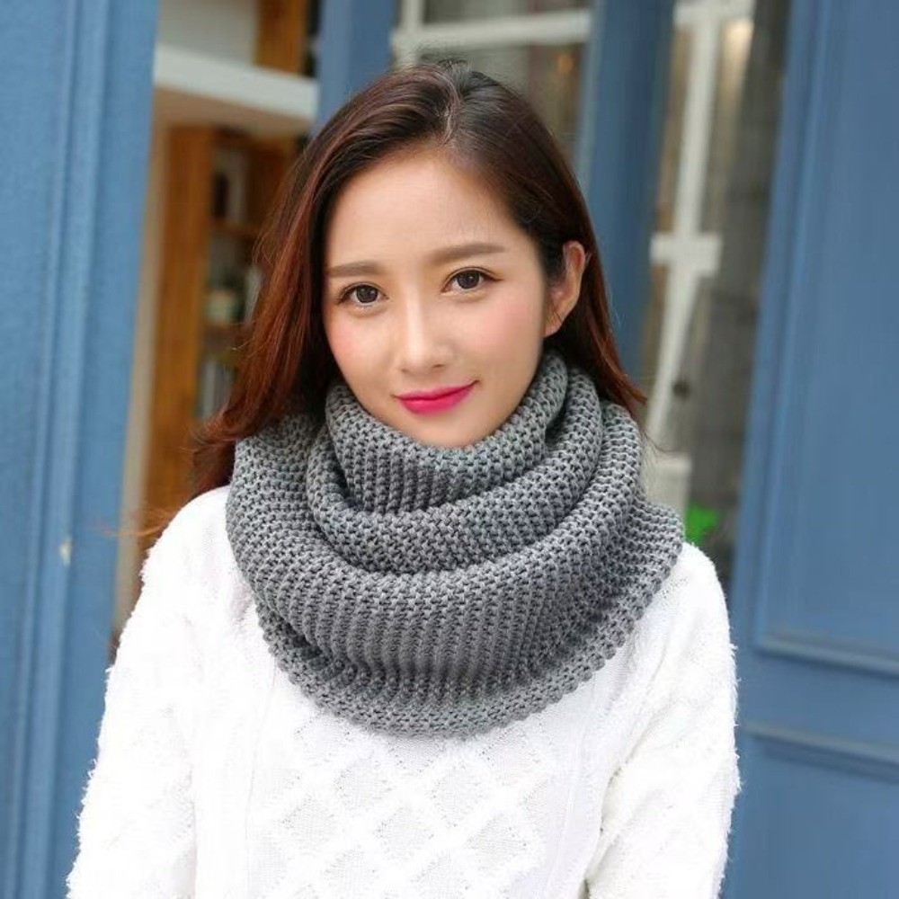 Infinity Scarf Knit - 無地のインフィニティループスカーフ 通気性のある厚手のネックウォーマースカーフ 柔らかな質感の防風厚手ニットスカーフ
