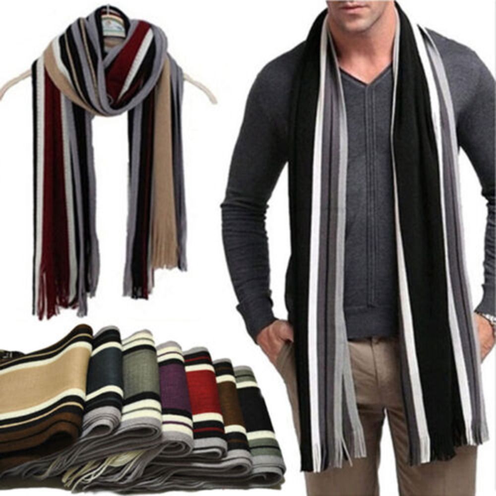 カシミヤ男性ストライプスカーフファッション厚いタッセルストー - Muffler Men Wool のレビューと価格