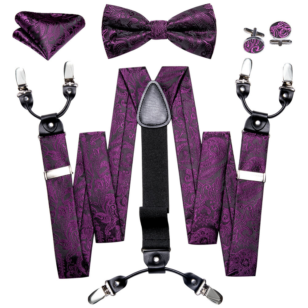 メンズパンツ用サスペンダー、絶妙なプラムパープルの花柄ジャカ - Bow Tie Pre Tied のレビューと価格