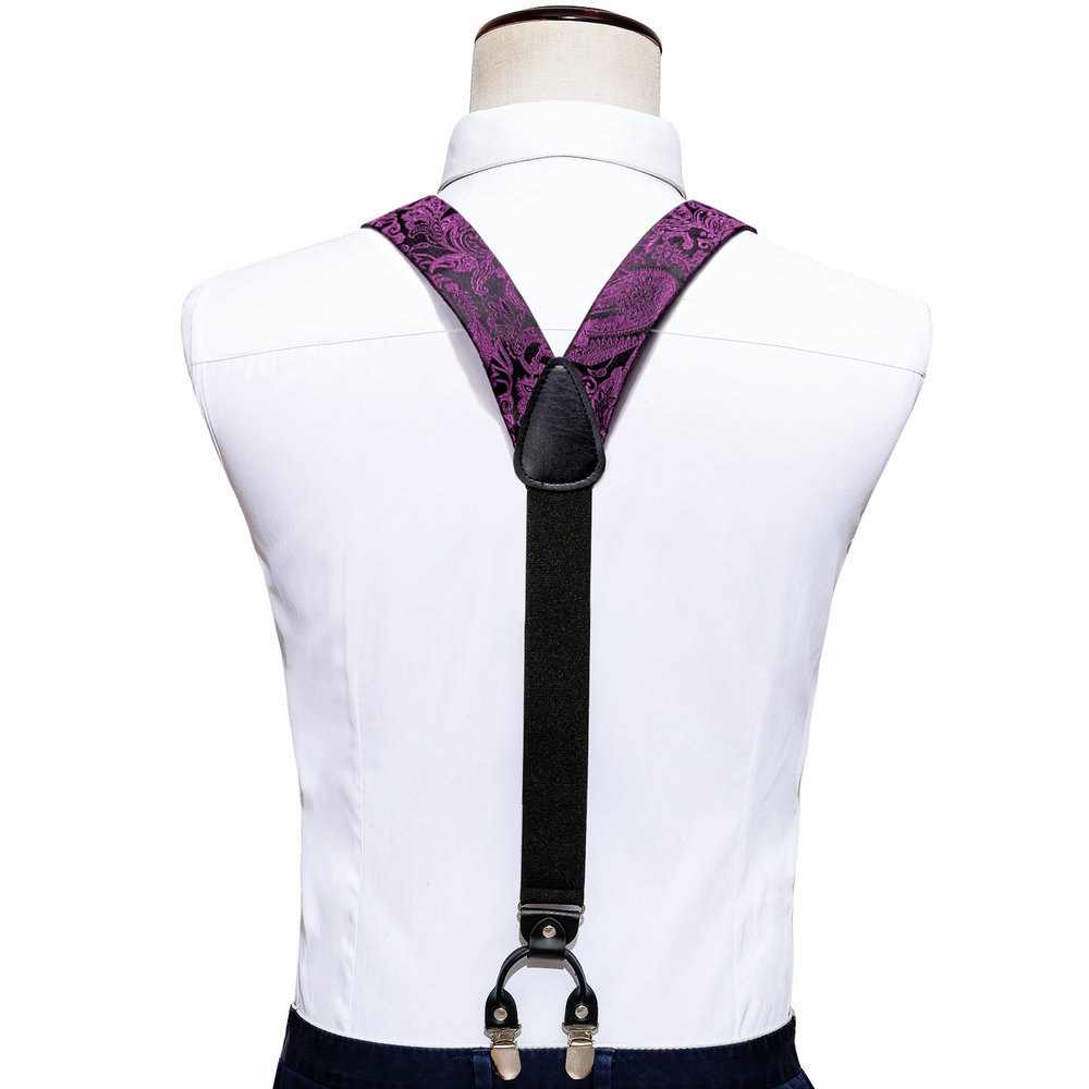 メンズパンツ用サスペンダー、絶妙なプラムパープルの花柄ジャカ - Bow Tie Pre Tied のレビューと価格