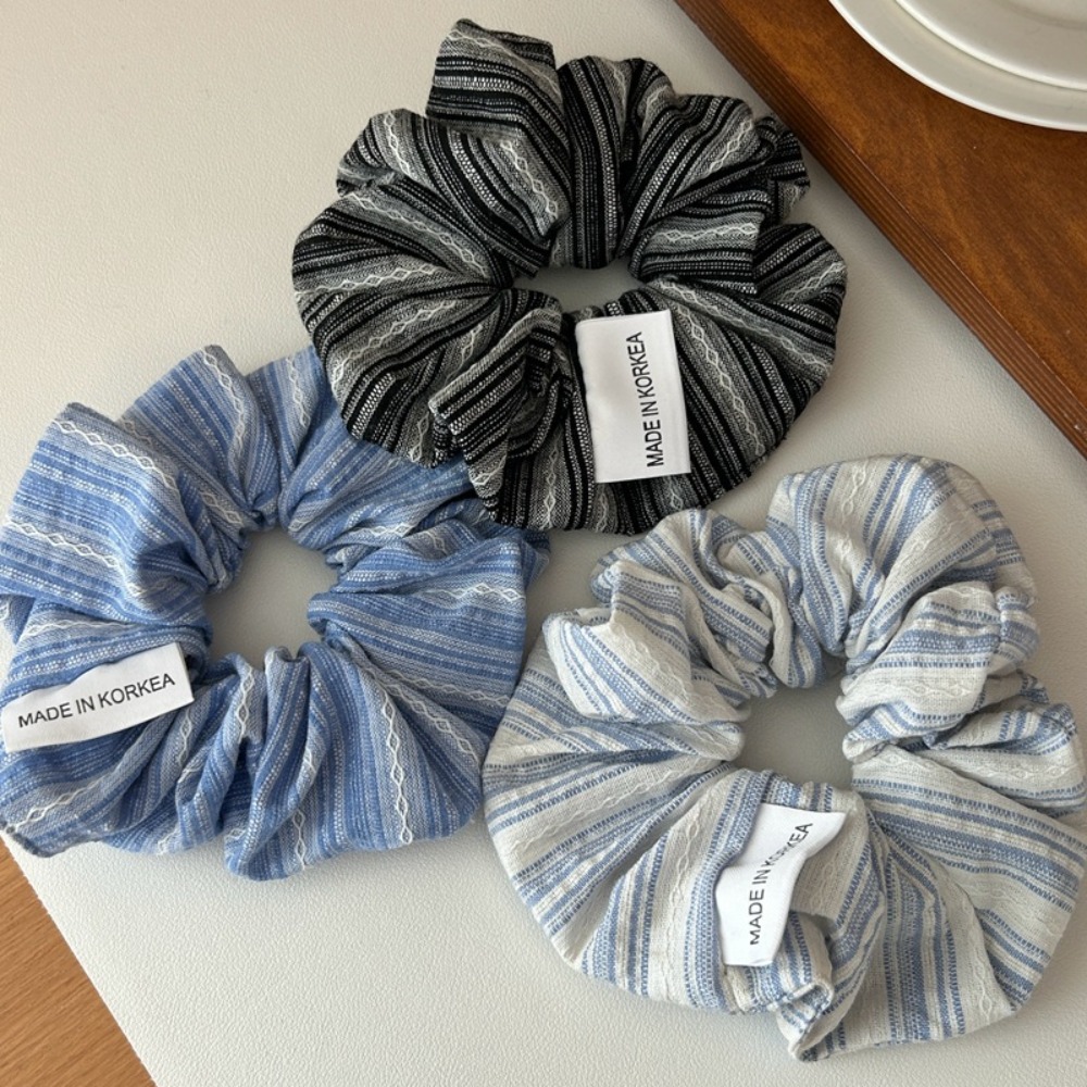 2025年韓国ファッションストライプヘアゴム女の子用ブルーシ - Silk Tie Striped のレビューと価格