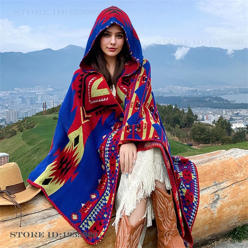 フード付き暖かいスカーフショールケープ新しい観光用マントジャ - Woven Scarf Blanket のレビューと価格